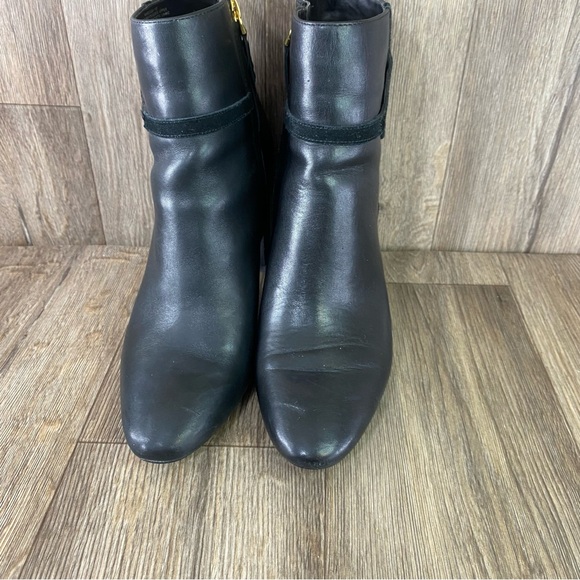 Ralph Lauren Marleigh Womens 11 Black Leather Heeled Booties Ankle Boots Zip Up - Picture 3 of 9